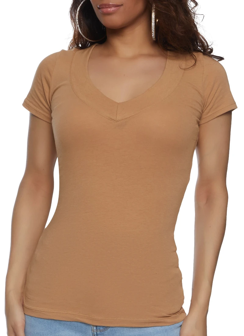 Solid V Neck Tee