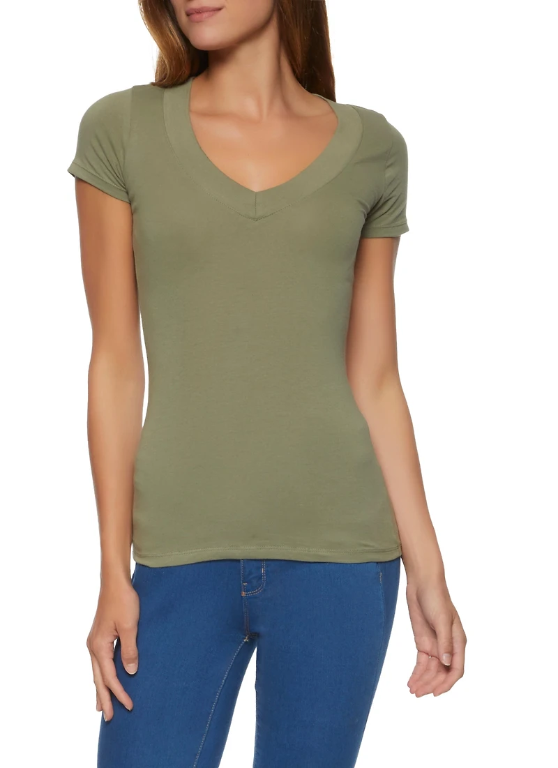 Solid V Neck Tee