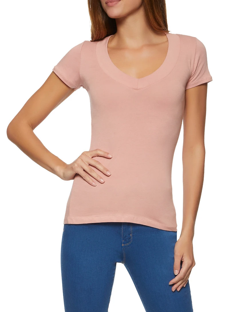 Solid V Neck Tee