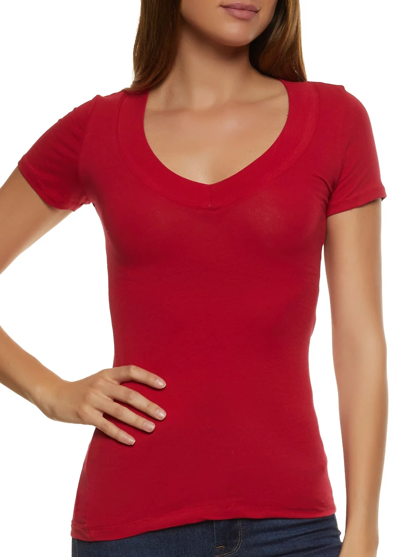 Solid V Neck Tee