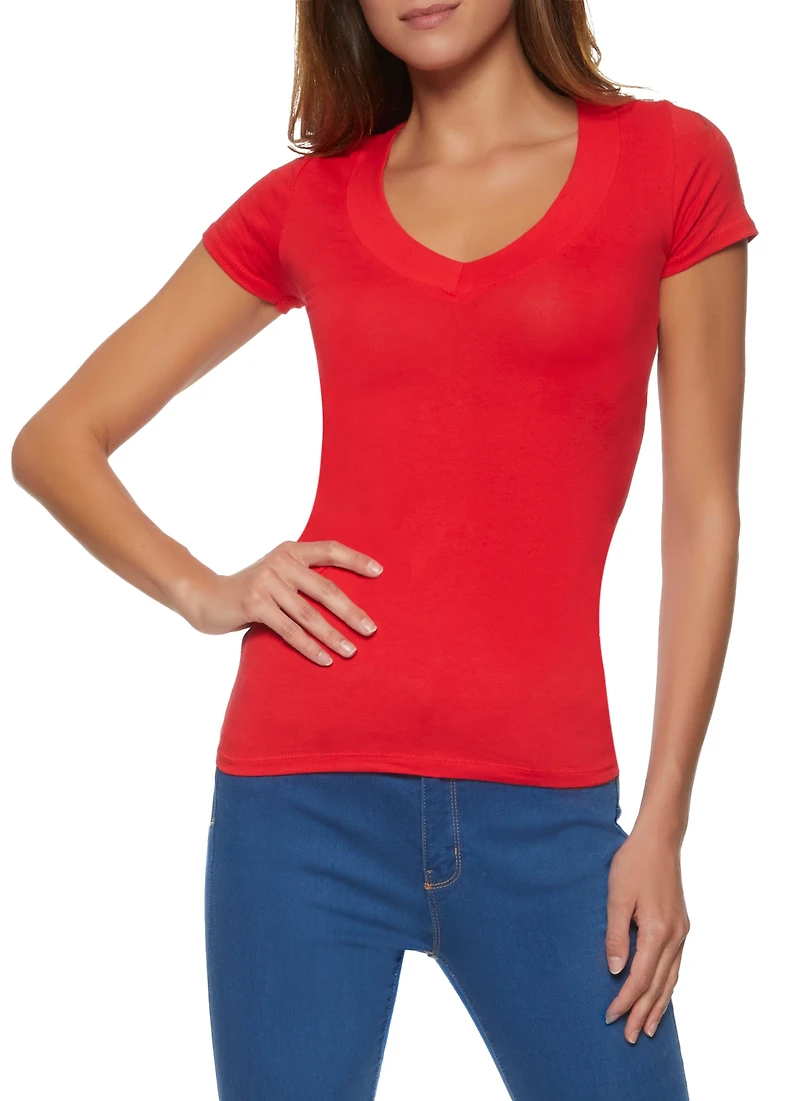 Solid V Neck Tee