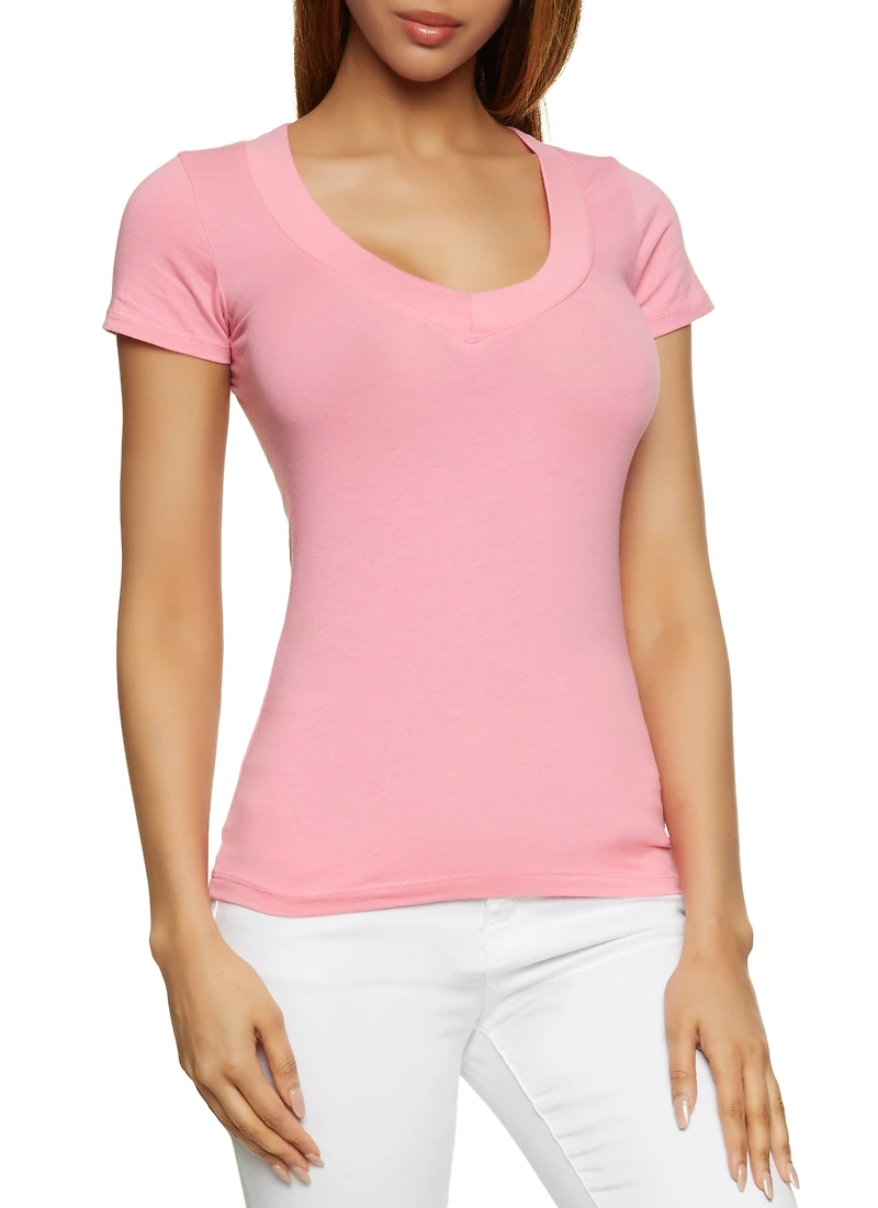 Solid V Neck Tee