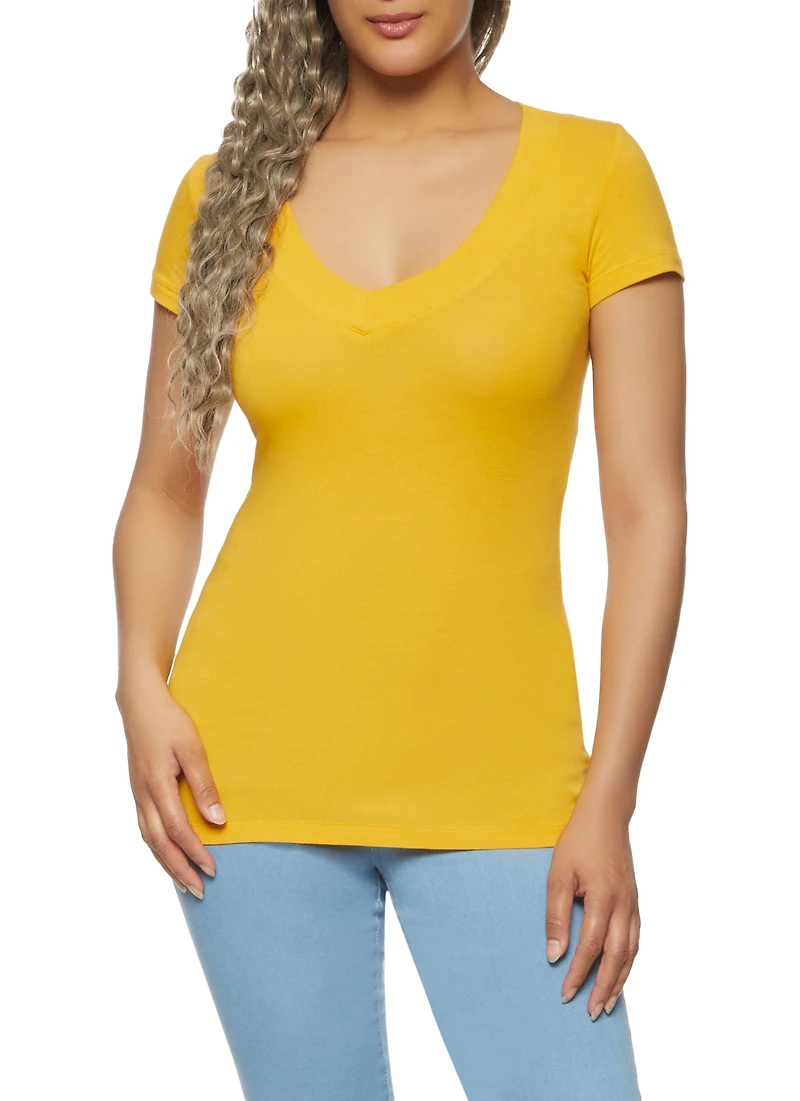 Solid V Neck Tee
