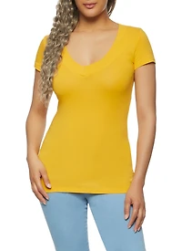 Solid V Neck Tee
