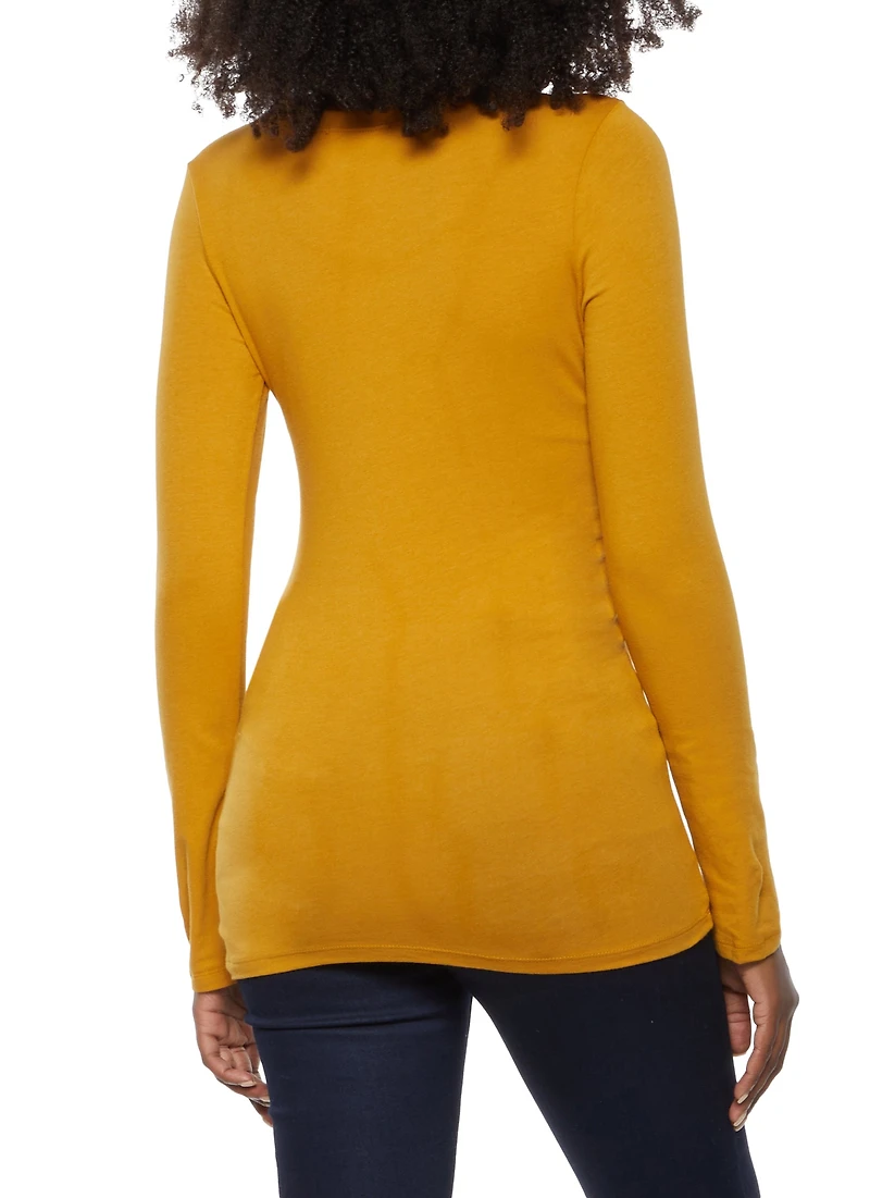 Womens Solid Long Sleeve Tee, Yellow, Size S