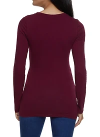 Womens Myla Scoop Neck Long Sleeve T-Shirt, Burgundy, Size S