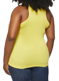 Womens Plus Size Ribbed Knit Tank Top, Yellow, Size 1X