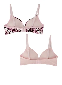 Womens Girls 2 Pack Leopard Print Bras, Pink, Size 36