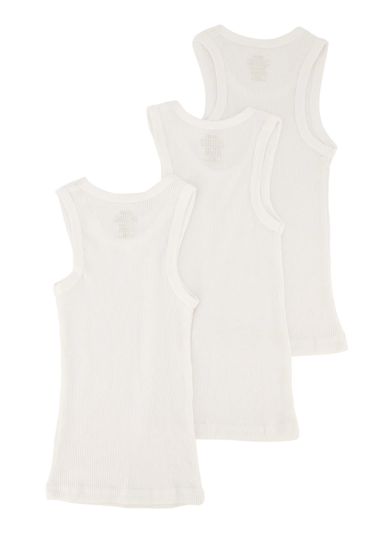 Toddler Boys 3 Pack Solid Tank Tops, White, Size 4T