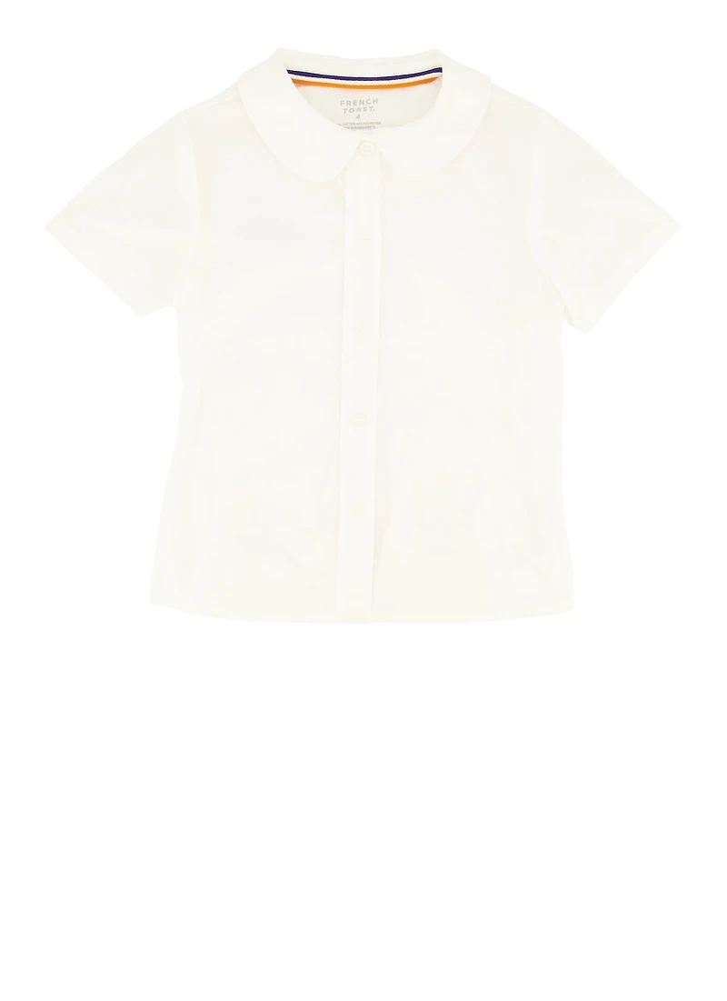 French Toast Girls 4-6x Peter Pan Collar Button Front Shirt, White, Size 5