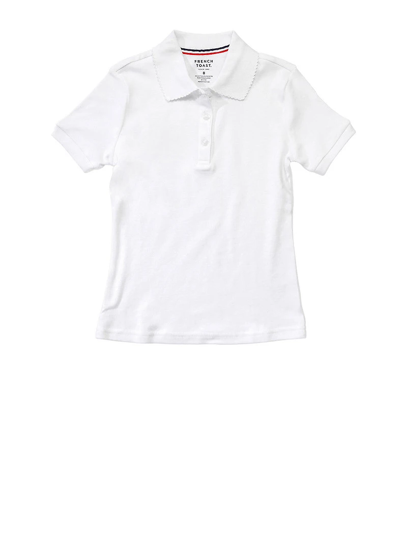 French Toast Girls 4-6x Short Sleeve Picot Collar Polo Shirt, White, Size XS