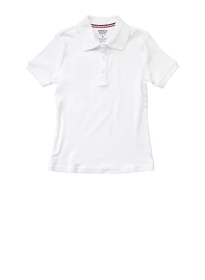 French Toast Girls 4-6x Short Sleeve Picot Collar Polo Shirt, White, Size XS
