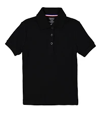 French Toast Girls 4-6x Interlock Knit Short Sleeve Polo Shirt, Black,