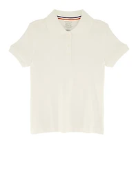 French Toast Girls 4-6x Picot Collar Interlock Polo Shirt, White, Size 4-5