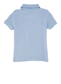 French Toast Girls 4-6x Picot Collar Interlock Polo, Blue, Size 6-6X