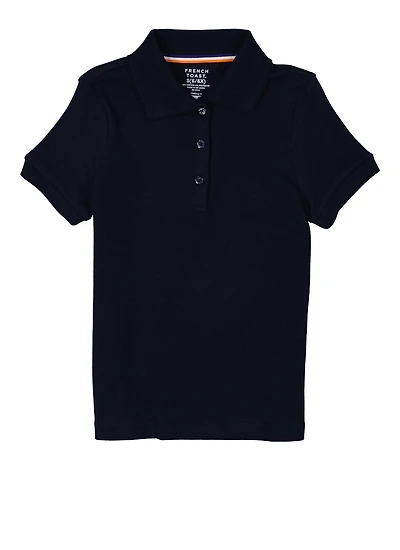 French Toast Girls 4-6x Short Sleeve Picot Trim Polo Shirt, Blue, Size 4-5