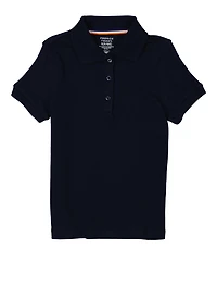 French Toast Girls 4-6x Short Sleeve Picot Trim Polo Shirt, Blue, Size 4-5