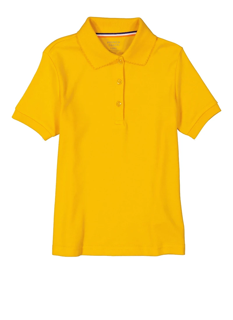 French Toast Girls 4-6x Solid Short Sleeve Interlock Polo Shirt, Yellow, Size 6-6X