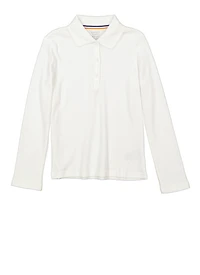 French Toast Girls 4-6x Long Sleeve Picot Collar Polo Shirt, White, Size 4-5