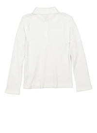 French Toast Girls 4-6x Long Sleeve Picot Collar Polo Shirt, White, Size 4-5