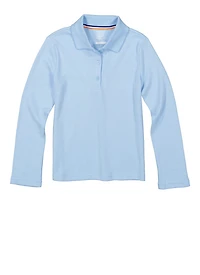 French Toast Girls 4-6x Picot Collar Interlock Long Sleeve Polo, Blue, Size 4-5