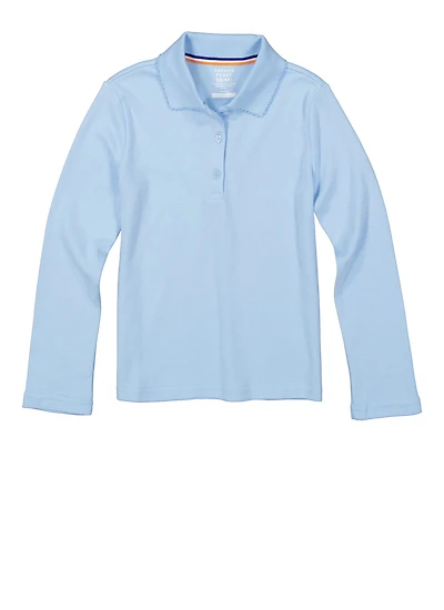 French Toast Girls 4-6x Picot Collar Interlock Long Sleeve Polo