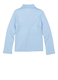 French Toast Girls 4-6x Picot Collar Interlock Long Sleeve Polo, Blue, Size 4-5