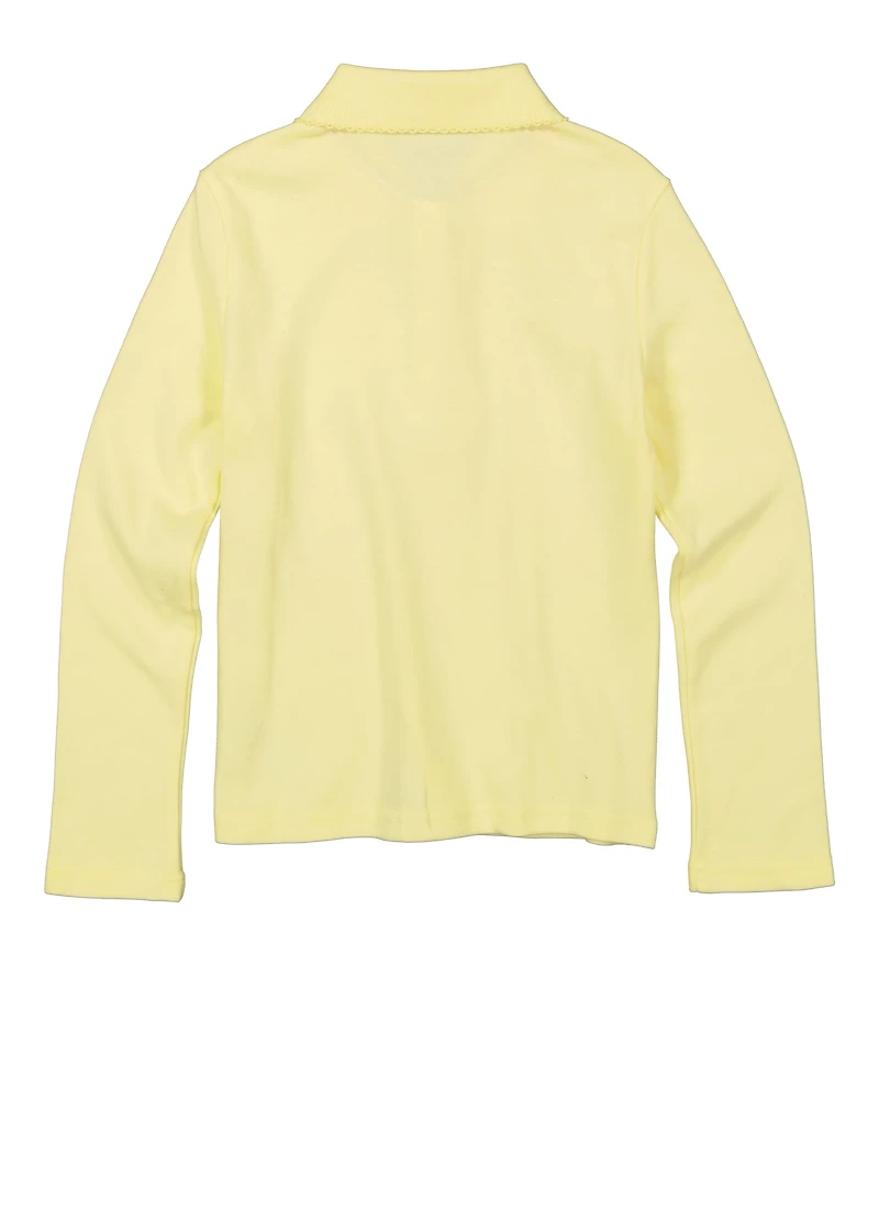 French Toast Girls 4-6x Interlock Long Sleeve Polo, Yellow, Size 4-5