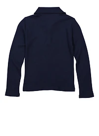 French Toast Girls 4-6x Picot Collar Interlock Long Sleeve Polo Shirt, Blue, Size 6-6X