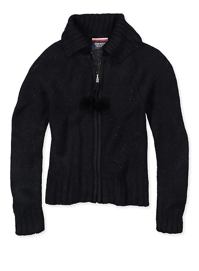 French Toast Girls 4-6x Pom Pom Zip Up Sweater, Blue, Size XS