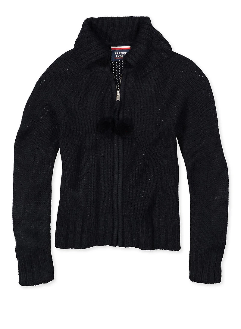 French Toast Girls 4-6x Pom Zip Up Sweater