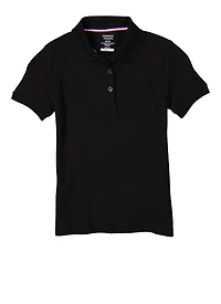 French Toast Girls 7-16 Picot Collar Polo Shirt, Black, Size 7-8