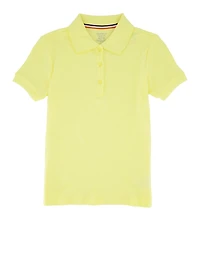 French Toast Girls 7-16 Short Sleeve Picot Collar Interlock Polo, Yellow, Size 7-8