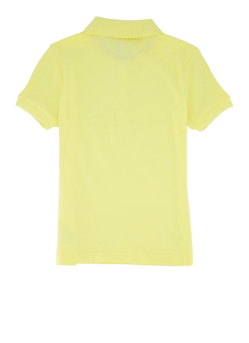 French Toast Girls 7-16 Short Sleeve Picot Collar Interlock Polo, Yellow, Size 7-8