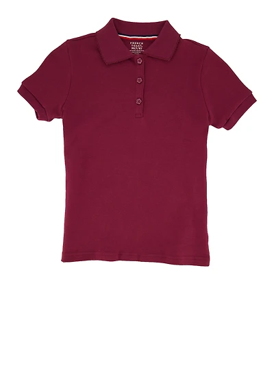 French Toast Girls 7-16 Interlock Knit Short Sleeve Polo Shirt, Burgundy, Size 10-12
