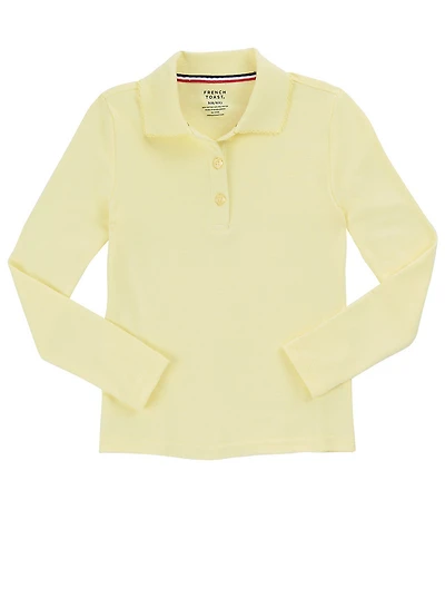 French Toast Girls 7-14 Picot Collar Long Sleeve Polo Shirt, Yellow, Size XL