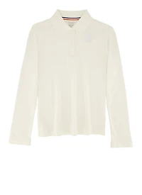 French Toast Girls 7-16 Picot Collar Long Sleeve Polo Shirt, White, Size 7-8