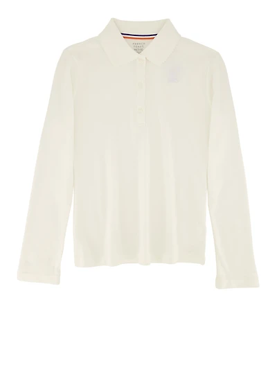 French Toast Girls 7-16 Picot Collar Long Sleeve Polo Shirt, White, Size 14-16