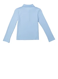 French Toast Girls 7-16 Long Sleeve Picot Collar Interlock Polo, Blue, Size 14-16