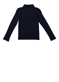French Toast Girls 7-16 Solid Long Sleeve Picot Collar Interlock Polo, Blue, Size 7-8