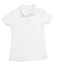 French Toast Girls 16-20 Short Sleeve Picot Collar Polo Shirt, White, Size 16