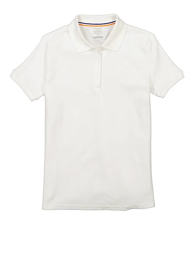 French Toast Girls 18-20 Short Sleeve Picot Collar Polo Shirt, White, Size 18-20
