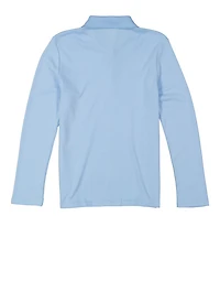 French Toast Girls 16-20 Long Sleeve Interlock Polo Shirt, Blue, Size 18-20H