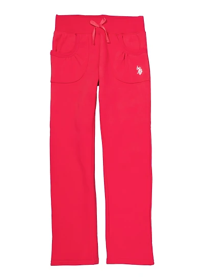 US Polo Girls 7-16 Fleece Gym Sweatpants, Pink, Size 10-12