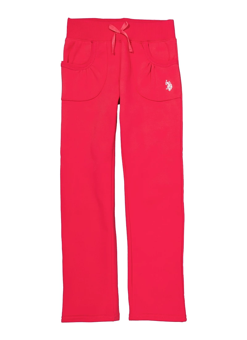 US Polo Girls 7-16 Fleece Gym Sweatpants, Pink,