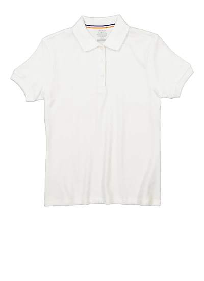 French Toast Girls Plus Size 10.5-20.5 Solid Picot Collar Polo, White, Size 18-20P