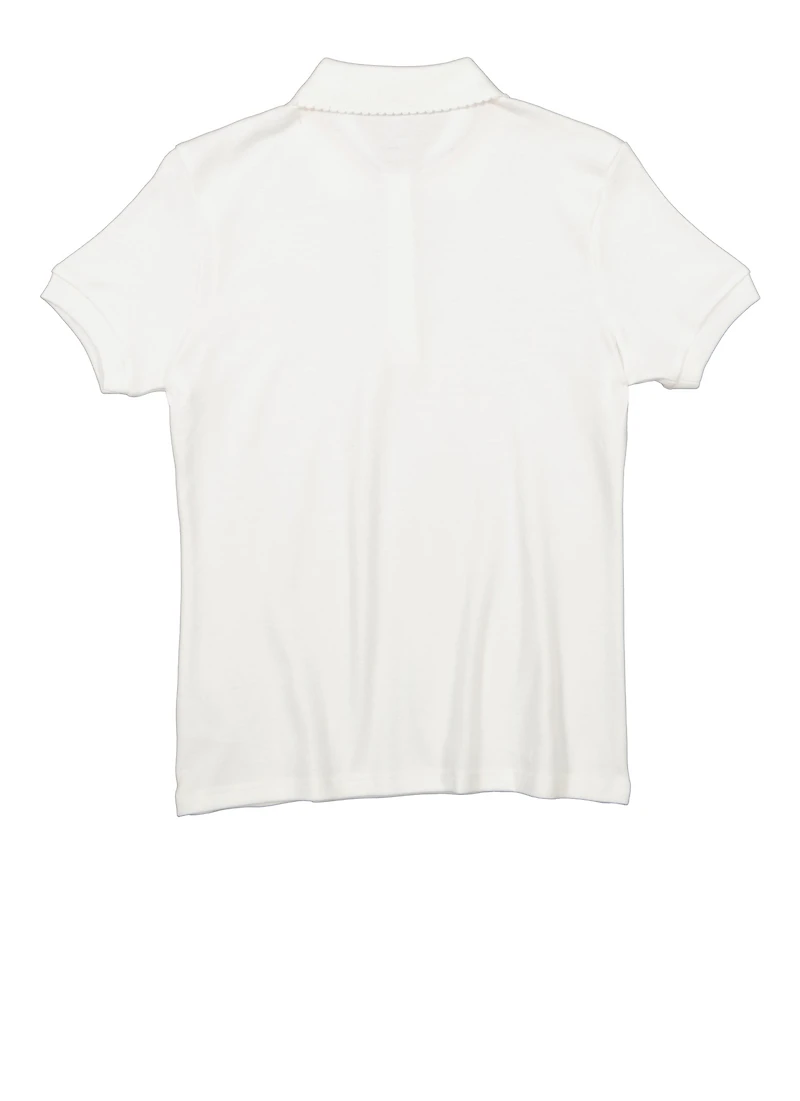 French Toast Girls Plus 10.5-20.5 Solid Picot Collar Polo, White,