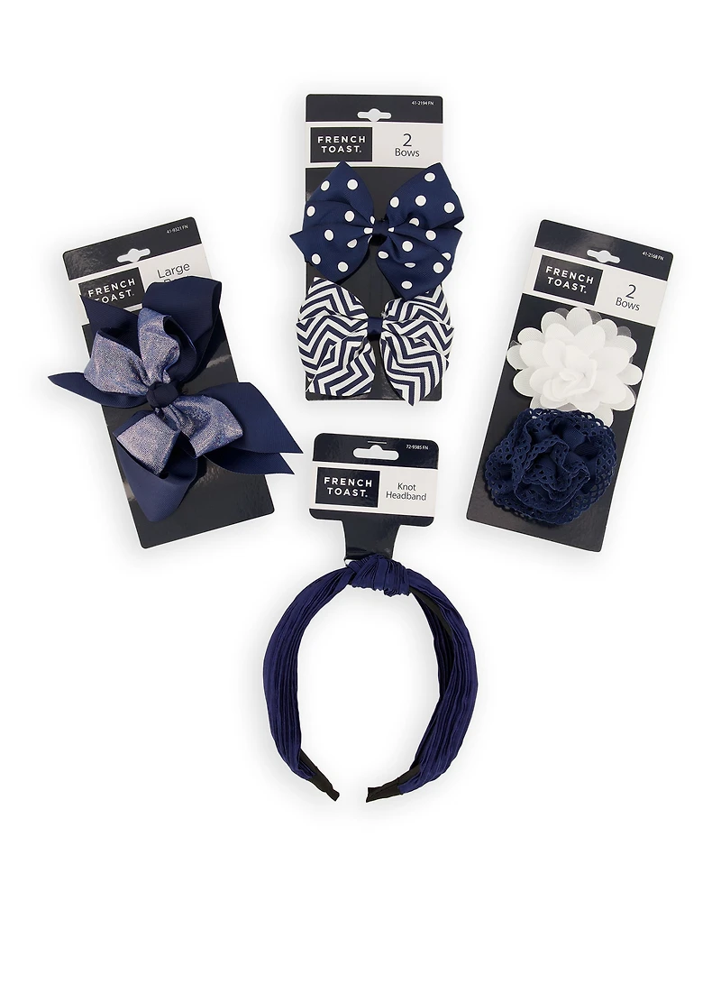French Toast Girls 4 Pack Hair Clips and Knot Headband, Blue