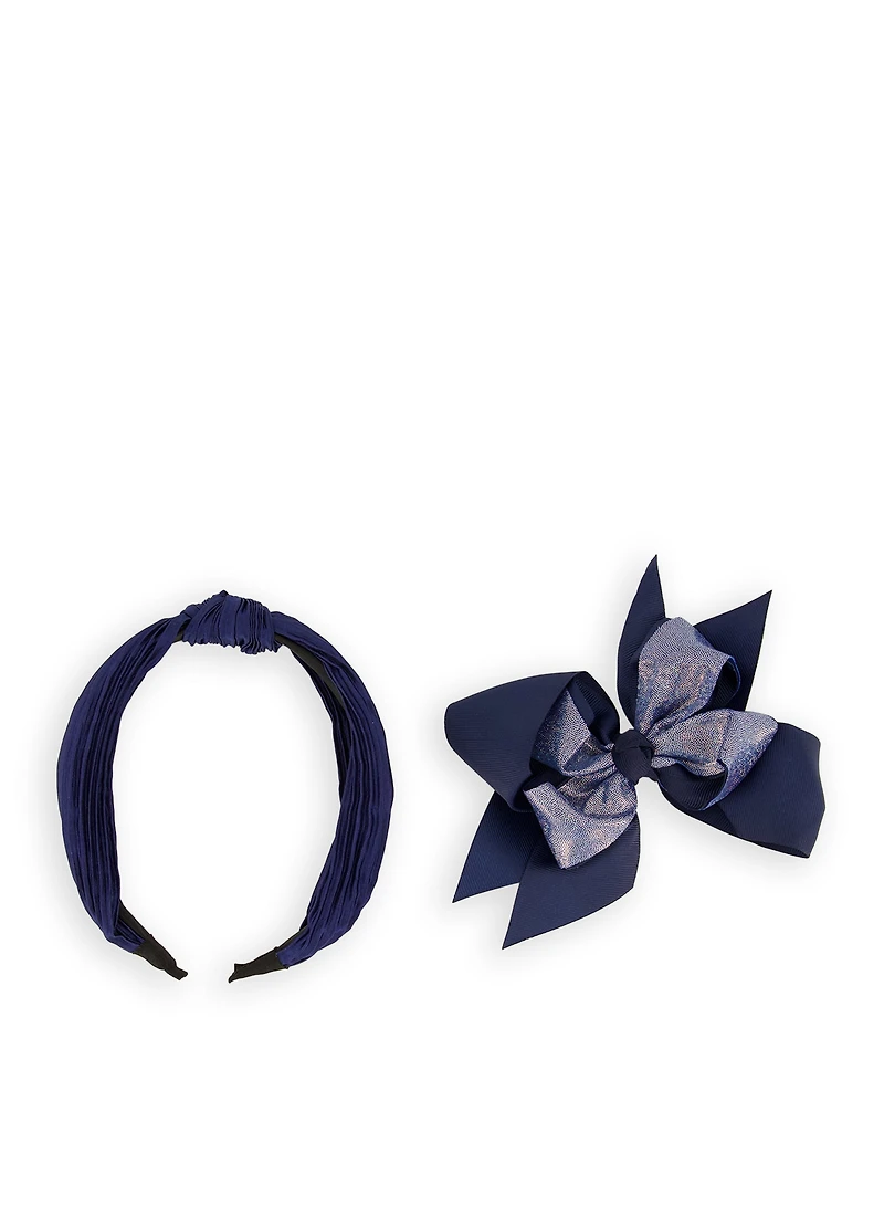 French Toast Girls 4 Pack Hair Clips and Knot Headband, Blue