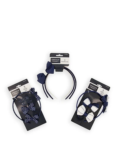 French Toast Girls 3 Pack Assorted Headbands and Bow Clips, Blue
